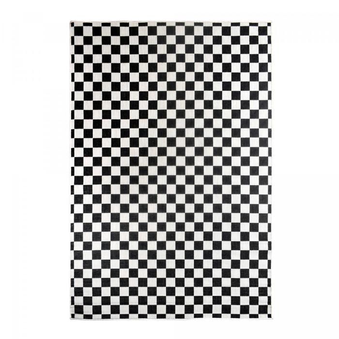 Tapis extérieur, kilim reversible 160x230 motif damier LYN2 X REVERSIBLE noir et blanc