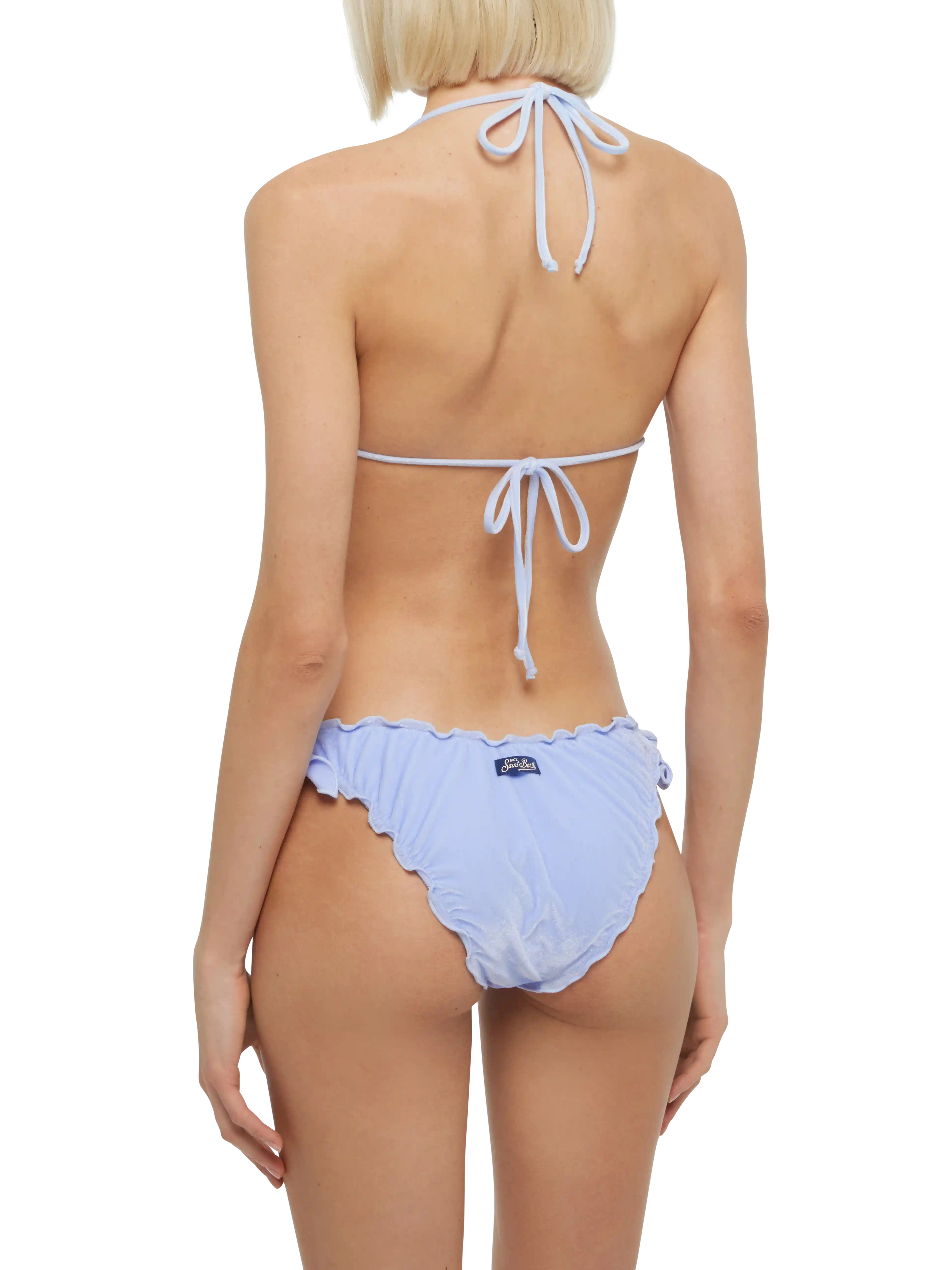 Bikini a triangolo classico Sagittarius Moon in velluto azzurro chiaro
