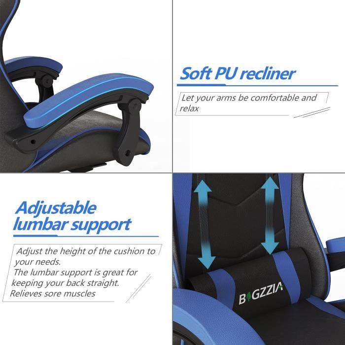 Silla gaming BIGZZIA - Silla de oficina giratoria ajustable - Cojín y respaldo reclinables