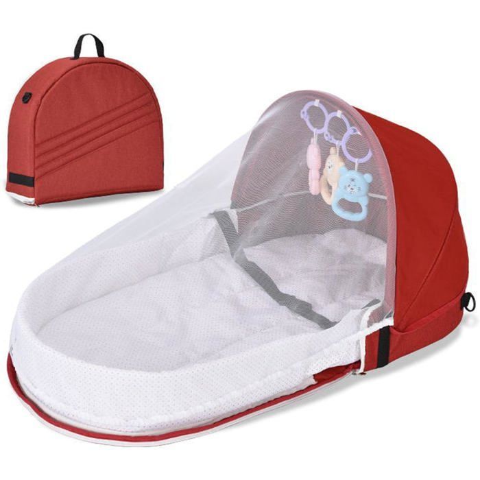 Cuna de viaje para bebé, cuna de viaje plegable portátil con tienda de campaña y cuarto infantil desmontables y lavables, color rojo.