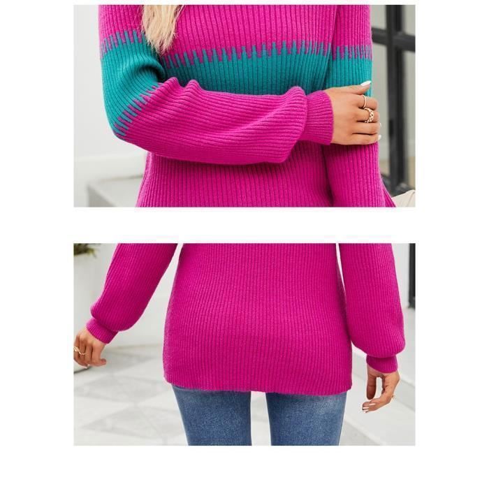 Pull en Tricot Femme INSFITY - Col mi-haute Bicolore - Manches Longues - Automne/Hiver