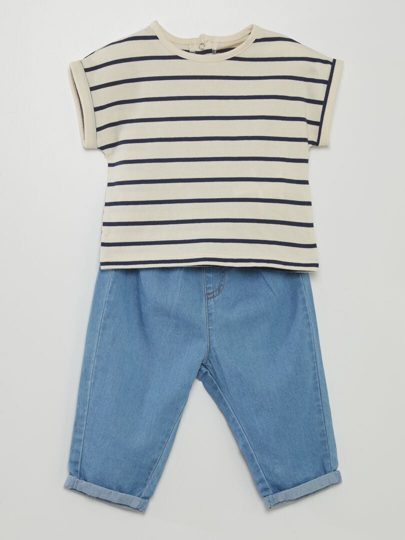 Set bestaande uit een T-shirt en een paperbag broek - WIT