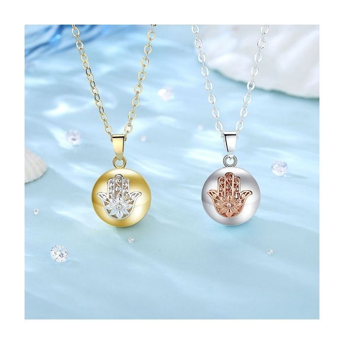 Pregnancy Bola Necklace with Hand of Fatima Lotus Flower Jewelry
