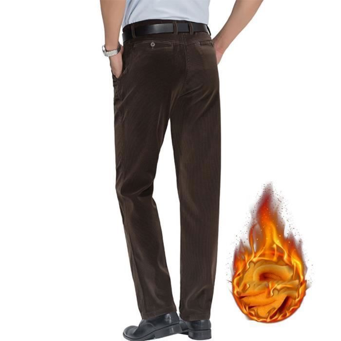 Pantalon Hiver Homme Epais Velours Côtelé Doublé Polaire Coupe Droite Pantalon Stretch Chaud Couleur Unie