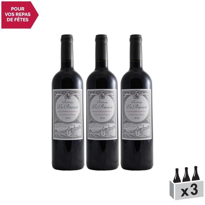 Château Le Prieuré Rouge 2016 - Caja de 3 botellas de 75cl - Vino Tinto Burdeos - Saint-Emilion Grand Cru AOC