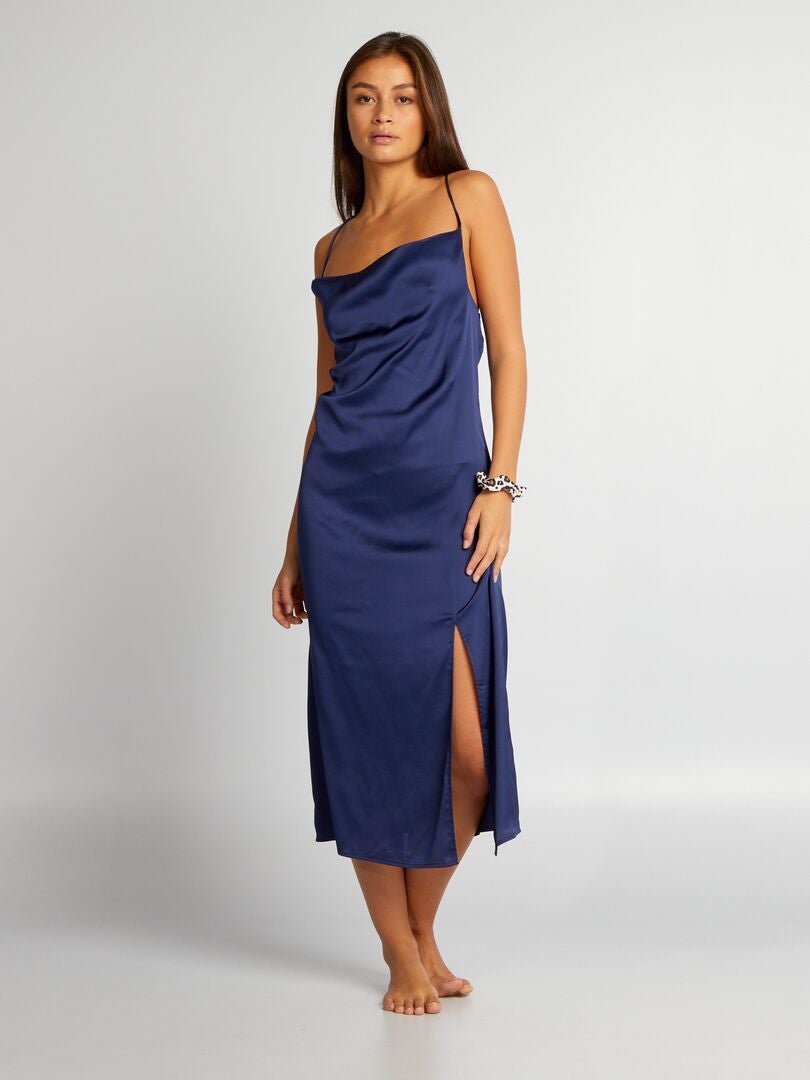 Babydoll longuette em cetim - AZUL