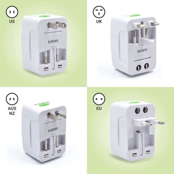 Adattatore da viaggio universale tutto in uno, adattatore da viaggio universale compatto per prese elettriche, bianco