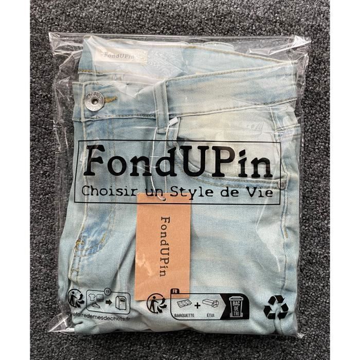 Pantalones vaqueros rotos para hombre - FONDUPIN - Vaqueros de pierna recta - Azul - Corte ajustado - Talla estándar