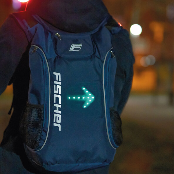 Bicycle backpack with flashing lights