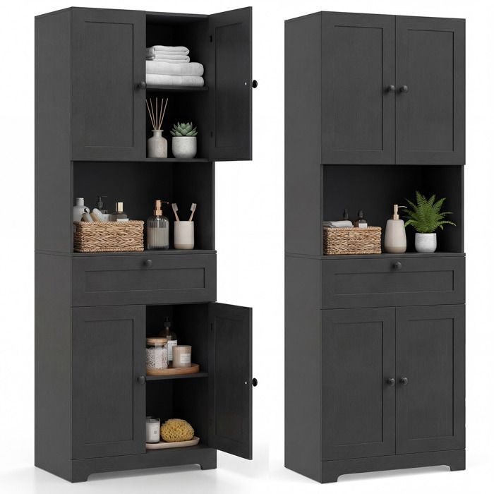 GIANTEX Armoire de Salle de Bain Haute, Étagères Réglables, Meuble Multi-Usage pour Cuisine, Salon, Buanderie, Noir