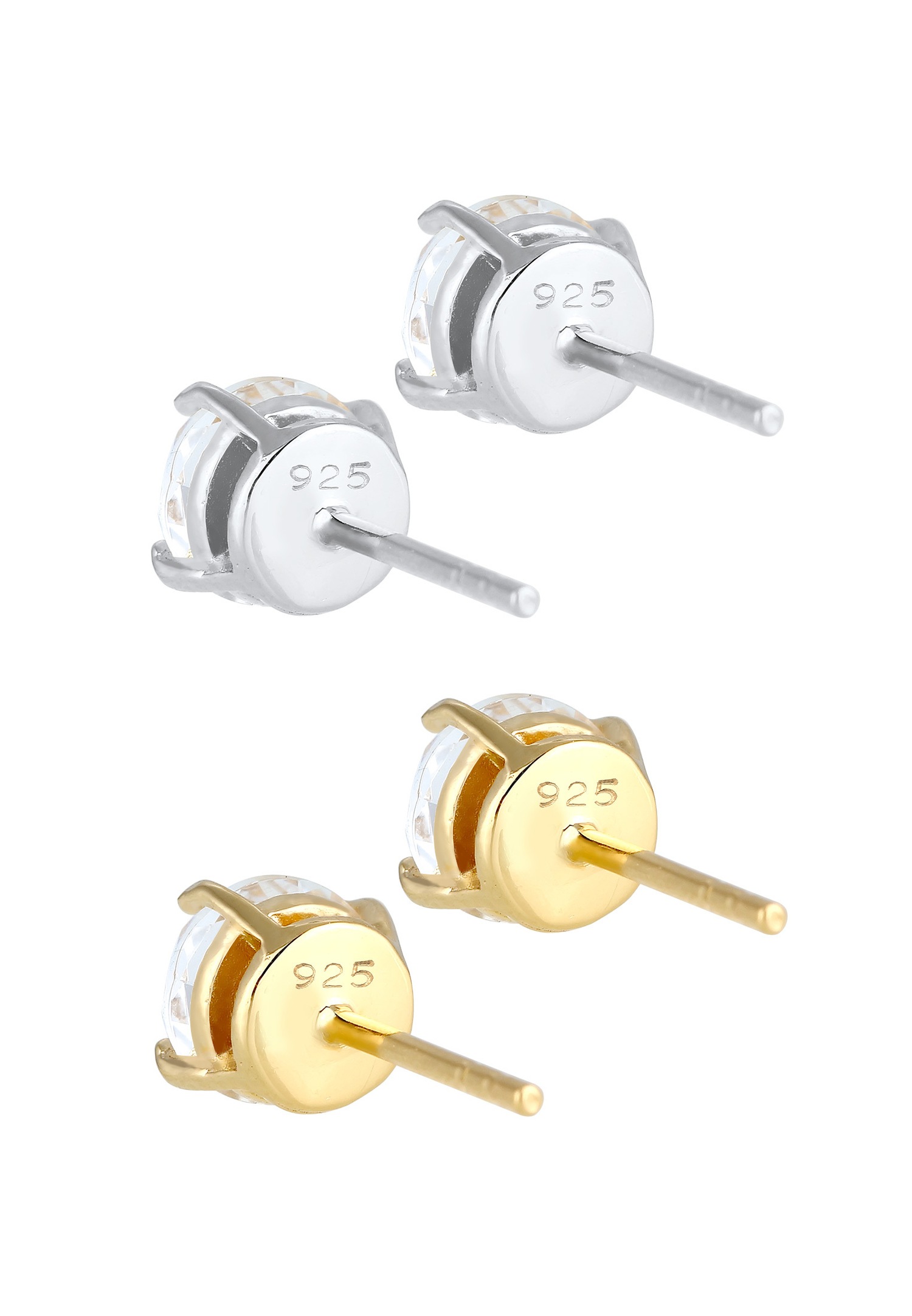 Elli Set avec des Cristaux Minimal Bi-Couleur Clous d'Oreille Femme - (925/1000) Argent Plaqué Or