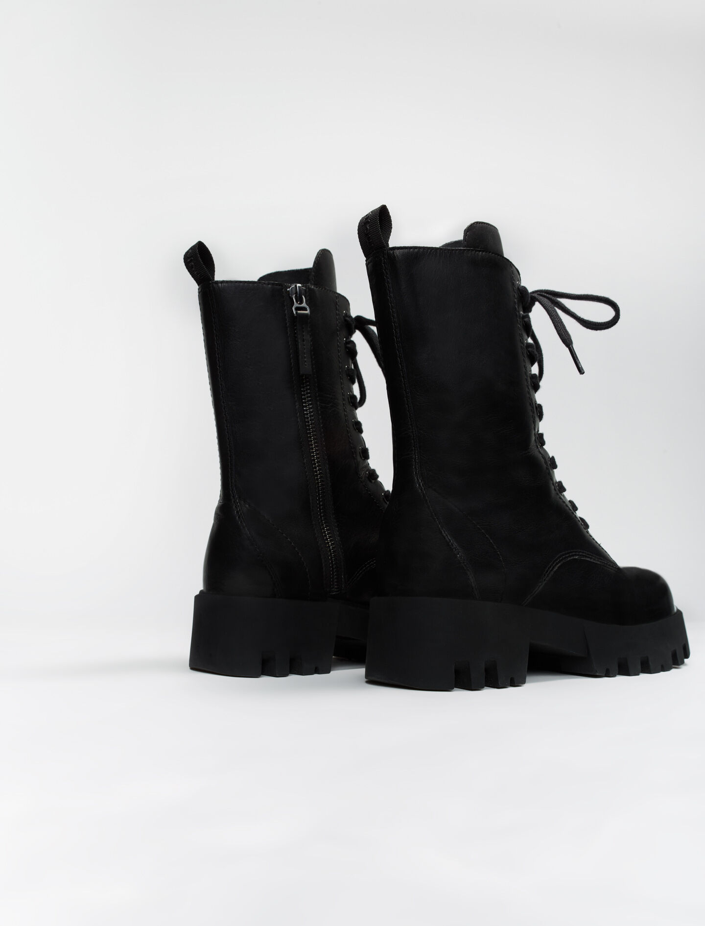 Ghete din piele în stil militar - Negre