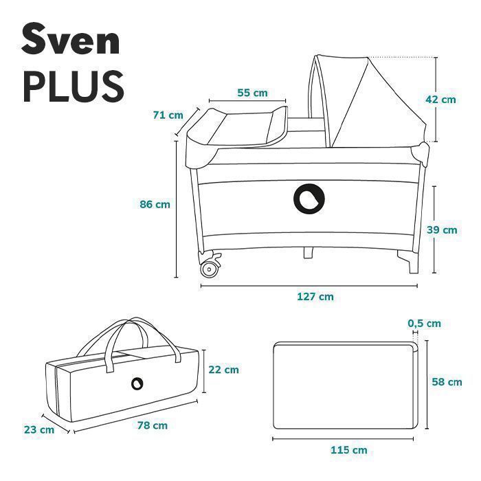 3-i-1 rejseseng - LIONELO Sven Plus - Kravlegård - Puslebord - Myggenet - Madras - 0-36 måneder - Blå