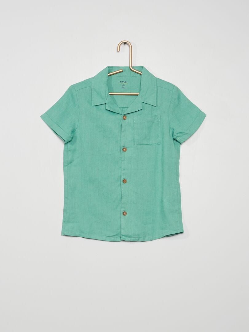 Camisa de lino de corte regular - VERDE