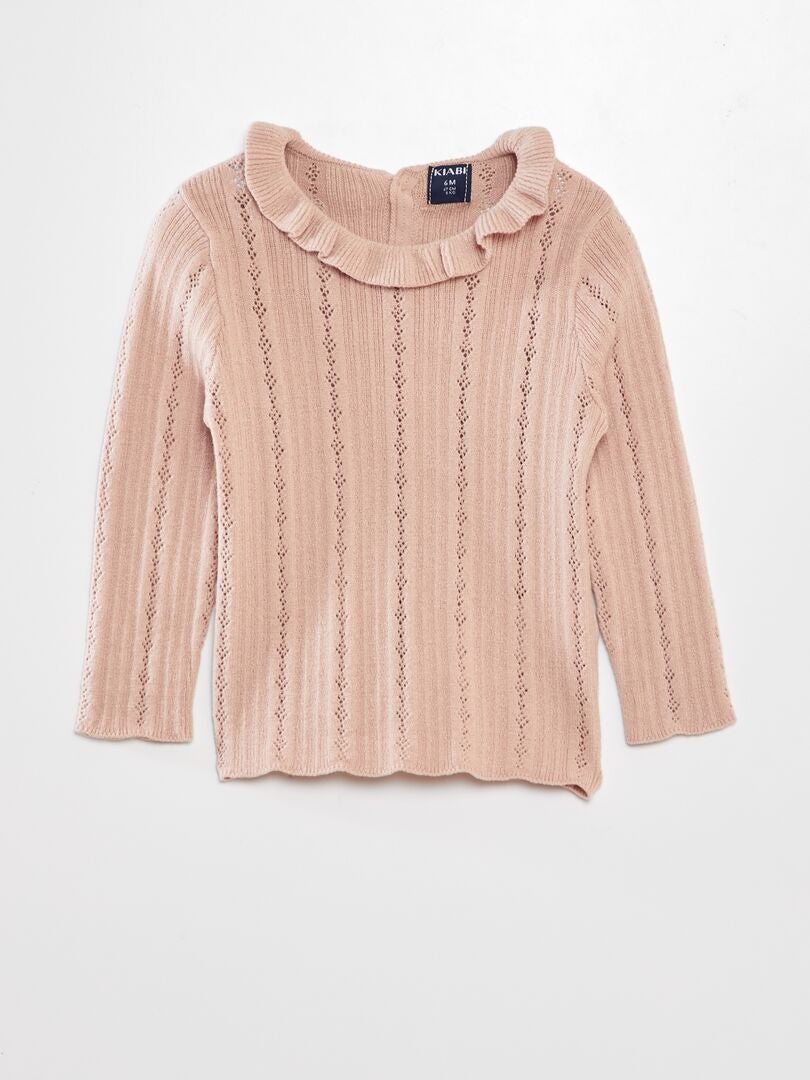 Opengebreide trui met geplooide kraag - BEIGE
