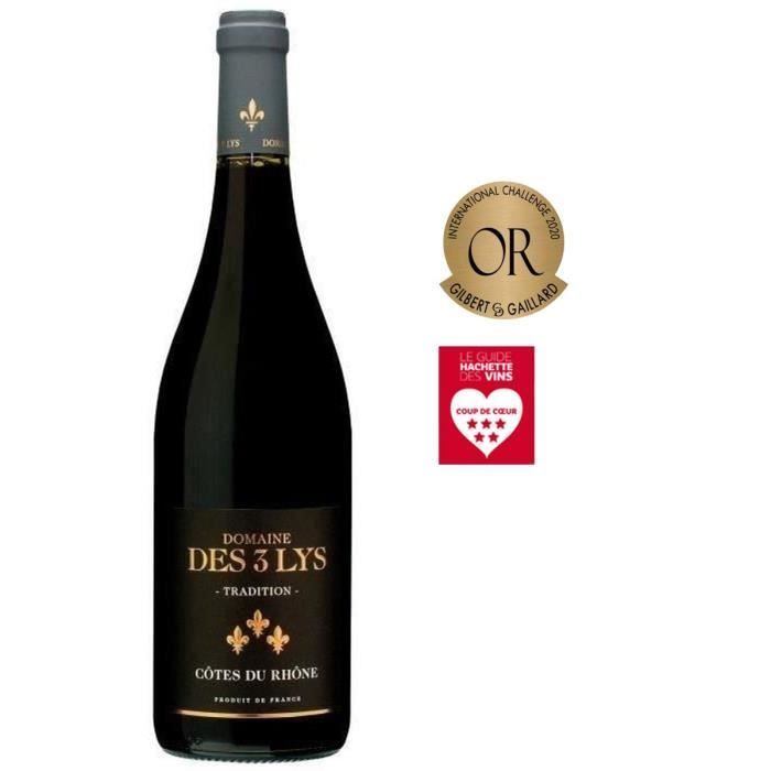 Domaine des 3 Lys Tradition 2022 Côtes du Rhône - Vin rouge de la Vallée du Rhône x6