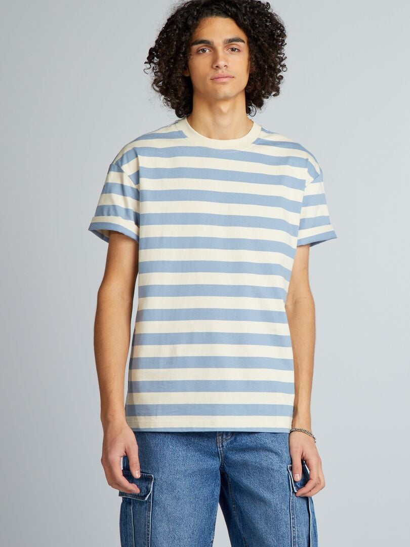 Gestreept katoenen T-shirt - BEIGE