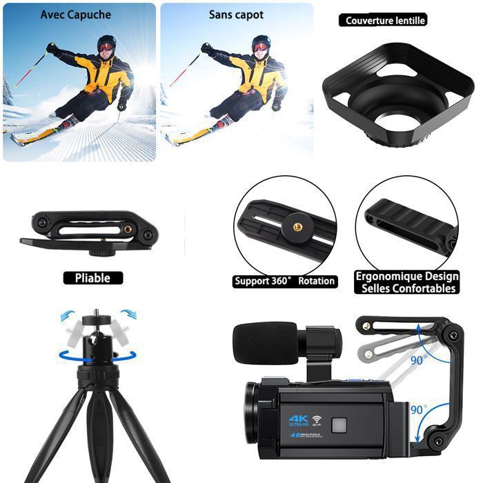 Câmera de vídeo Campark 5k Full HD 56MP para vlogs com tela sensível ao toque de 3