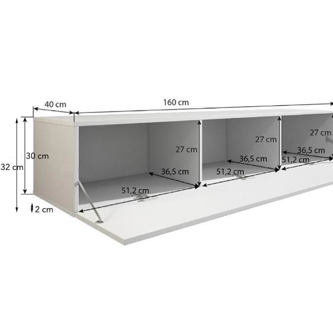 Mueble para TV - LUKE H2 - 160 x 32 x 40 cm - Acabado negro brillante - 3 compartimentos