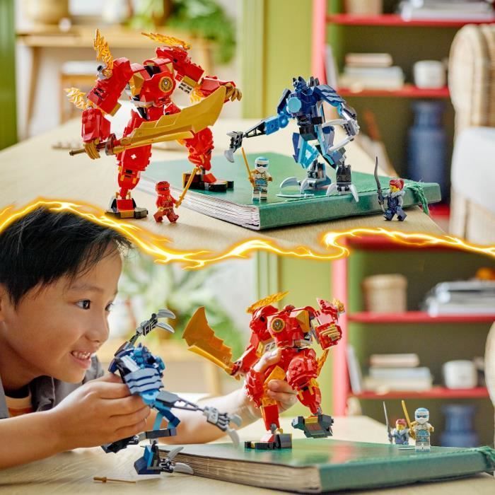LEGO® 71808 NINJAGO Le Robot Élémentaire du Feu de Kai, Jouet Ninja avec Figurine Personnalisable Plus Minifigurines Kai et Zane