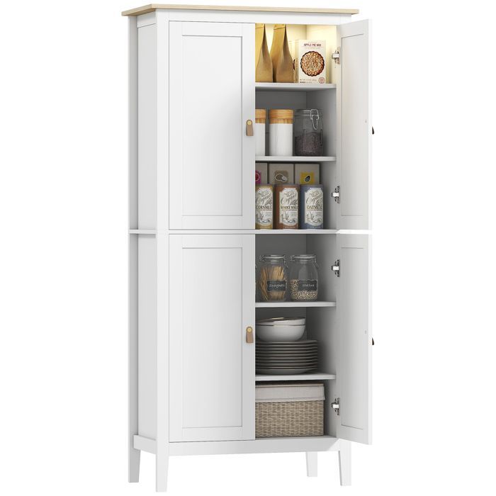 Küchen-Sideboard – HOMCOM – Verstellbare LED-Beleuchtung und Bewegungssensor – Verstellbare Einlegeböden – MDF – 80 x 40 x 176,5 cm – Weiß