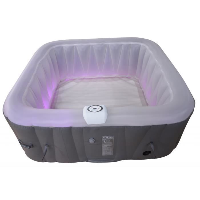Spa gonflable carré avec bandeau LED Sun Spa - 4 personnes - Prêt en 5 minutes - Couverture et filtre inclus