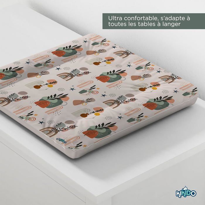 Kikido Matelas a Langer Bebe 50x70 Nature, Matelas Table a Langer Lavable pour Changer le Couche, Matelas à Langer Bébé Imperméable