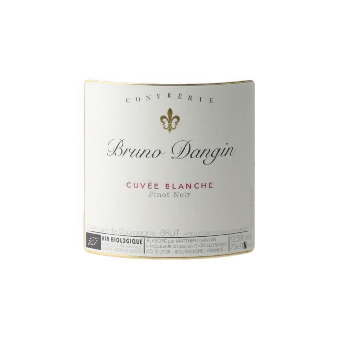 Crémant de Bourgogne Cuvée Blanche Brut Blanc - Bio - Lot de 6x75cl - Bruno Dangin - Vin effervescent AOC Blanc de Bourgogne -