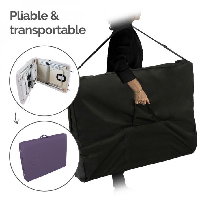 Lettino da massaggio pieghevole in alluminio a 3 sezioni + accessori e custodia per il trasporto - Viola - Vivezen