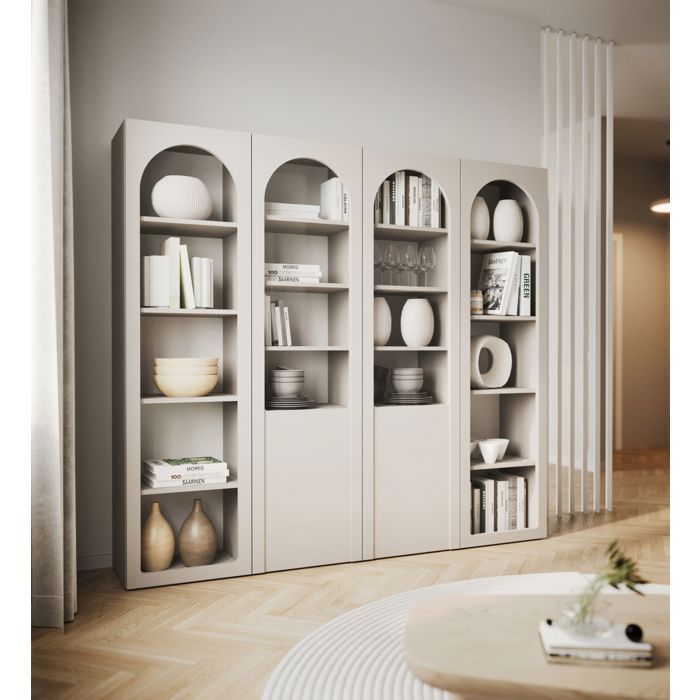 Vitrina con puertas arqueadas y frentes de cristal – SELSEY ARKADIA – 100 cm – gris cachemir