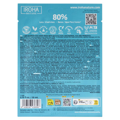 Iroha Nature maska za obraz proti nepravilnostim za aknasto in nagnjeno kožo 1 enota 1 enota