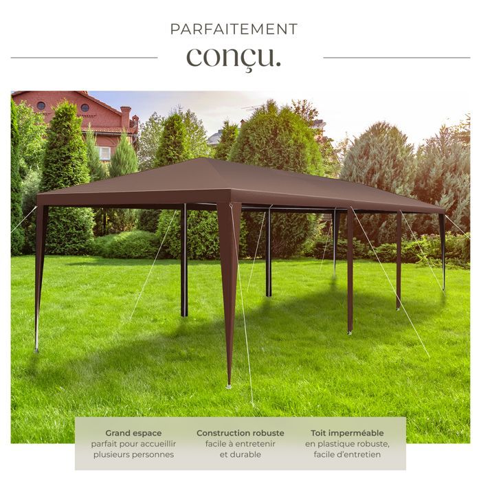 Tonnelle - TECTAKE - Pavillon ALMCHALET en polyéthylène et en acier 900 x 300 x 250 cm - Marron