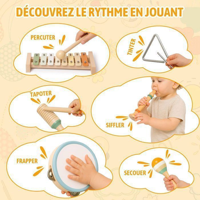 Instrument de Musique pour Enfant, Jouet en Bois Éveil Musicaux Montessori, Prise sûre, Sons clairs, Cadeau pour Enfant 1-9 Ans