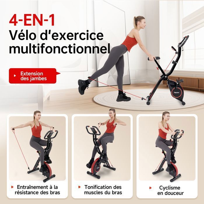 Hometrainer - PASYOU - PX08 - 4-in-1 opvouwbare fiets - 16 niveaus magnetische weerstand - LCD-monitor