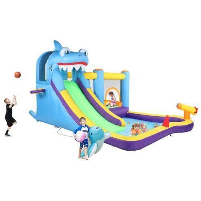 FCH Inflatable Castle with 550W Inflator, Slide, Inflatable Play Area with Climbing Wall and Water Cannon