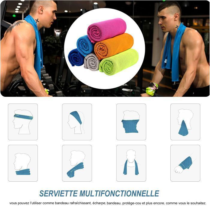 Set di 6 asciugamani rinfrescanti (30x100 cm), asciugamano anti-sudore tutto in uno, per uomo e donna, palestra