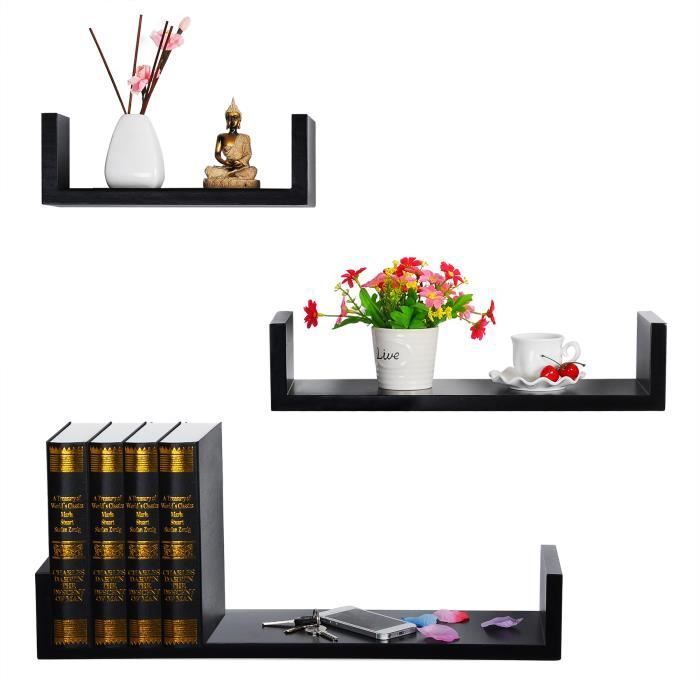 Juego de 3 estantes de pared WOLTU - Madera MDF - Negro - 2 cm de grosor