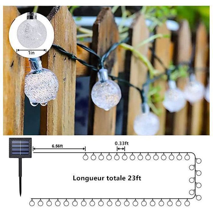 Guirnalda de luces solares impermeables de 7 m con 50 LED, 8 modos de iluminación, ideal para jardín, patio y fiestas (multicolor).