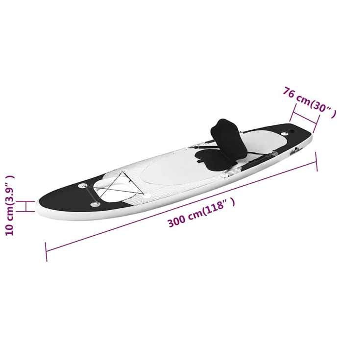 vidaXL Juego de tabla de SUP inflable, tabla de remo, tabla de surf, kit de reparación para exteriores, negro 93384