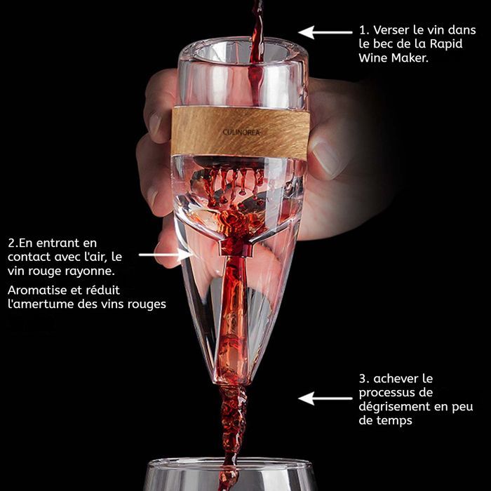Wine Aerator - CULINOREA - 16 x 5.7 x 5.5 cm. Wooden wine glasses allow for quick decanting of wine. Red wine decanter.