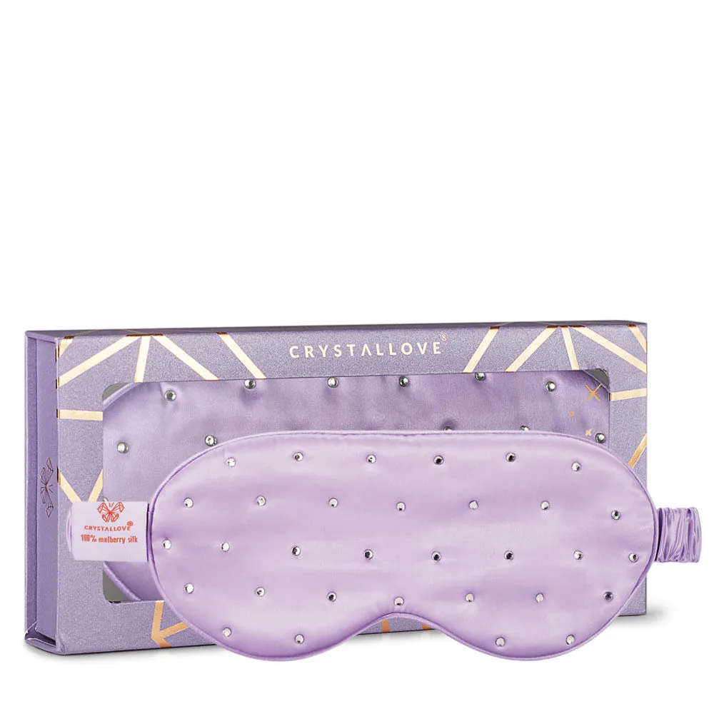 Crystallove Opaska Na Oczy z Jedwabiu z Kryształkami Lilac