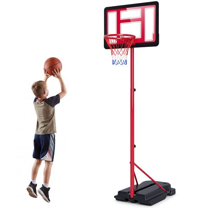 COSTWAY 95-155CM Vrijstaande basketbalring - Steun, verzwaarde voet, vulbaar - Metalen ring met net - Hoogwaardig achterbord