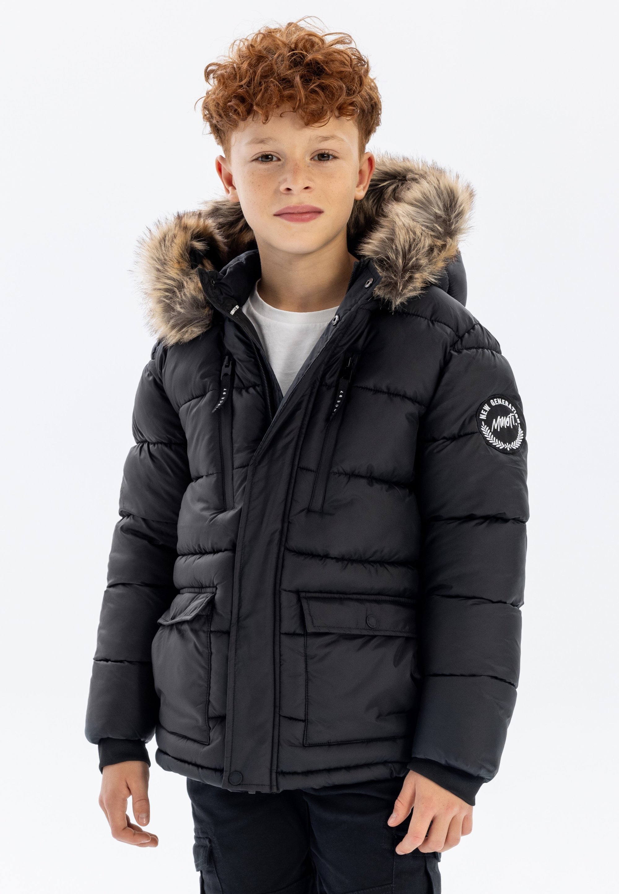 MINOTI WARME, GEWATTETE KAPUZENHÜTTE AUS KUNSTFELL - Winterjacke - schwarz