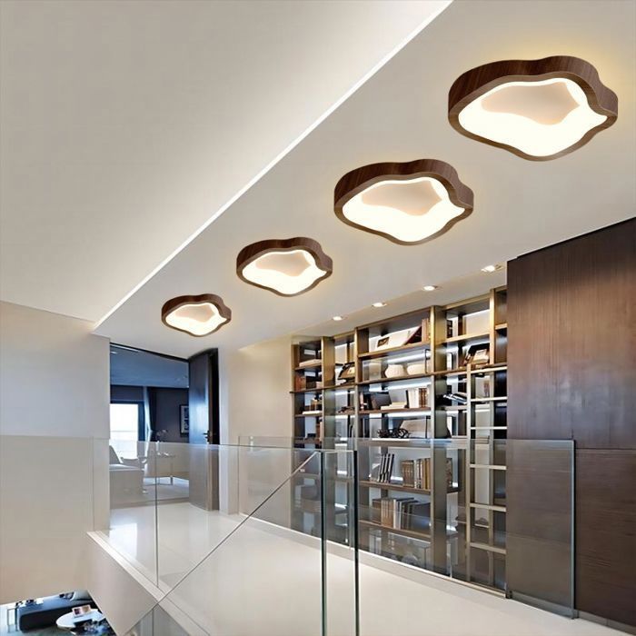 Lámpara de techo LED de estilo moderno WOTTES - 14W Blanco cálido IP54 Impermeable Lámpara de techo para sala de estar y pasillo - 1 unidad Nogal Ø23CM