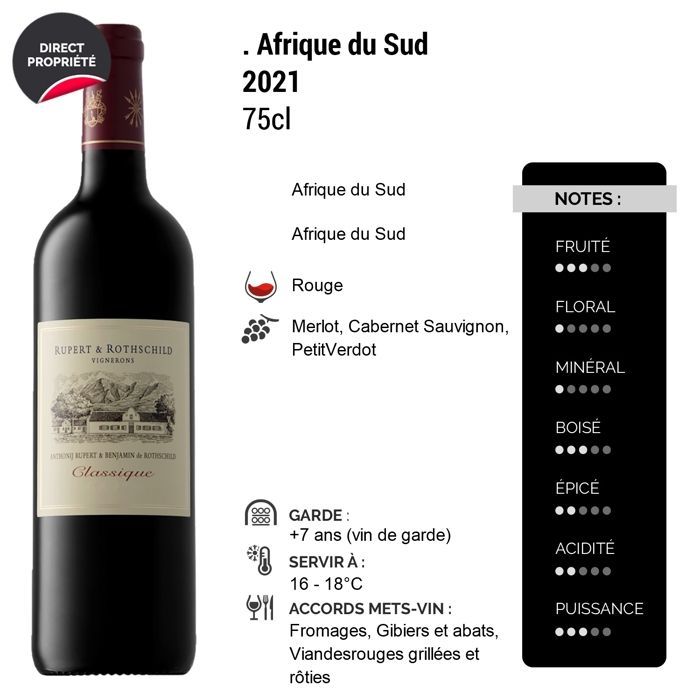 Edmond de Rothschild África do Sul Cabo Ocidental Rupert & Rothschild Classique 2021 - Vinho Tinto Sul-Africano (3x75cl)