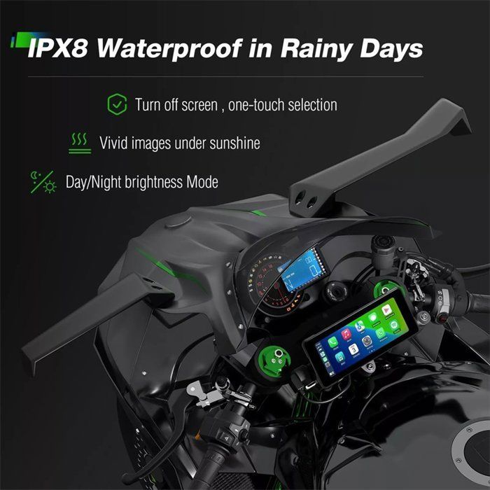 Pantalla portátil Bluetooth para motocicleta de 6,86 pulgadas con navegación GPS, resistente al agua IP68, inalámbrica, compatible con CarPlay, Android Auto y reproductor MP5.