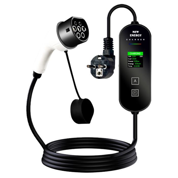 Cargador de 16 A y 3,5 kW con cable de carga USB para vehículos eléctricos tipo 2