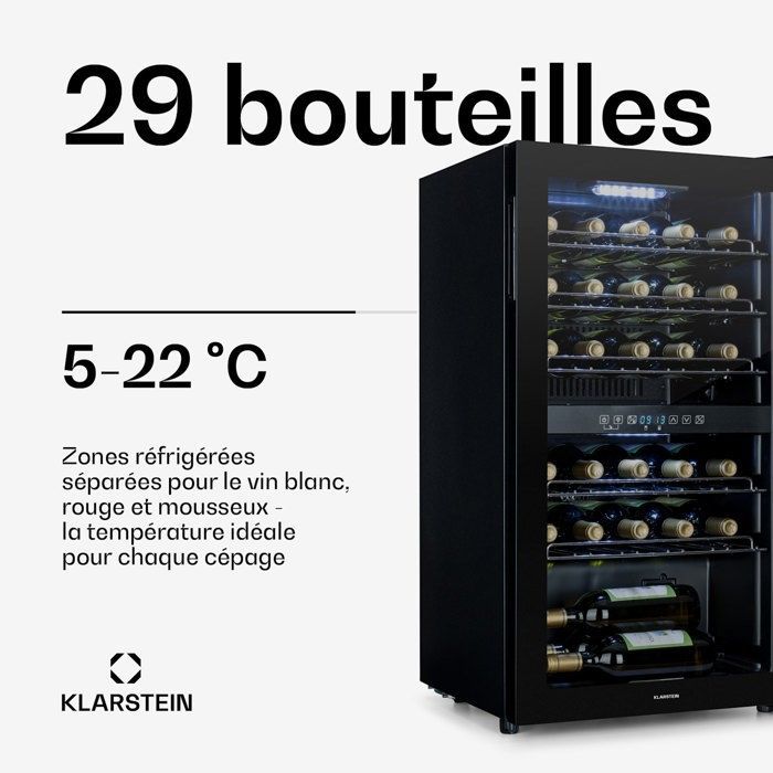 Cantinetta vini - Klarstein Shiraz 29 Duo - 2 zone 80 L - 29 bottiglie 5-22°C - Touchscreen - Nero