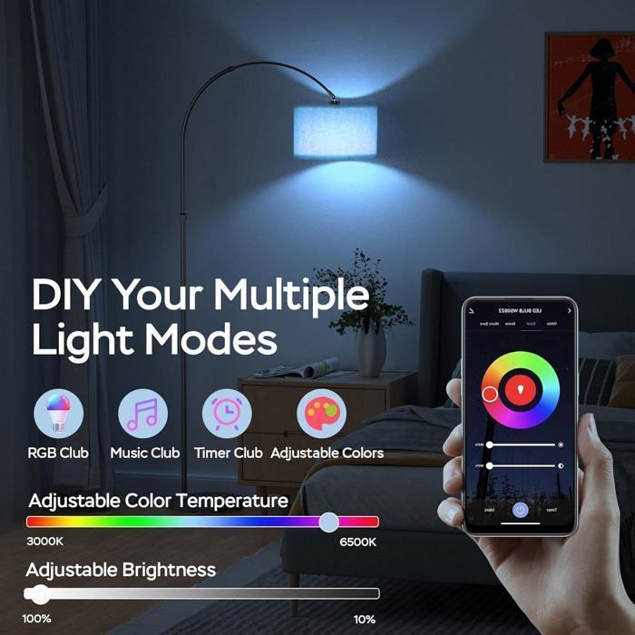 Modlicht Lampadaire Intelligent RGB | Compatible Alexa et Google Home, LED E27 9W, Couleur et Intensité Variables
