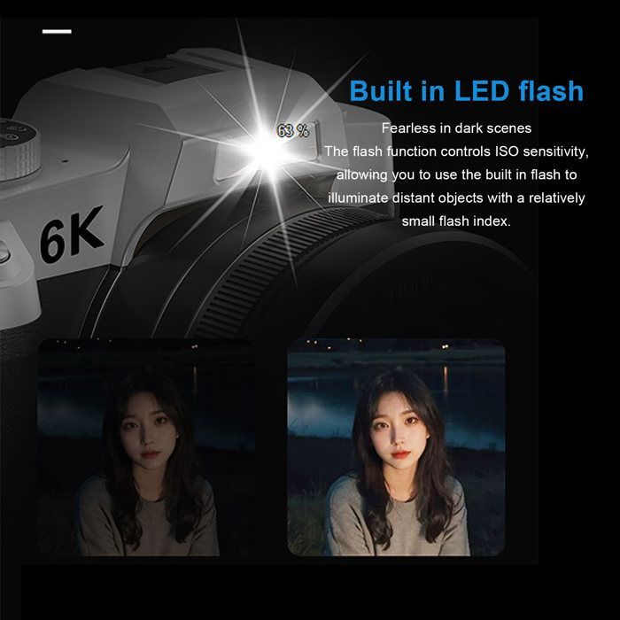 Fotocamera digitale OMABETA con flash, 6K UHD, 84 MP, zoom 18x, autofocus, Wi-Fi, accessorio fotografico, nera.